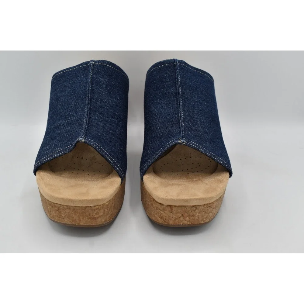 Clarks Womens Size 10 Nerisa Vine Dark Denim Heeled Sandals Slides Shoes